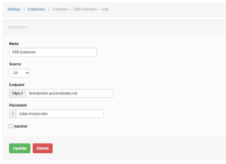 Extension Configuration Screenshot